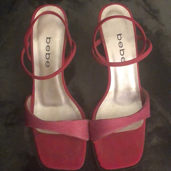 BEBE leather hot pink fuchsia sandal heels - Picture 1 of 11